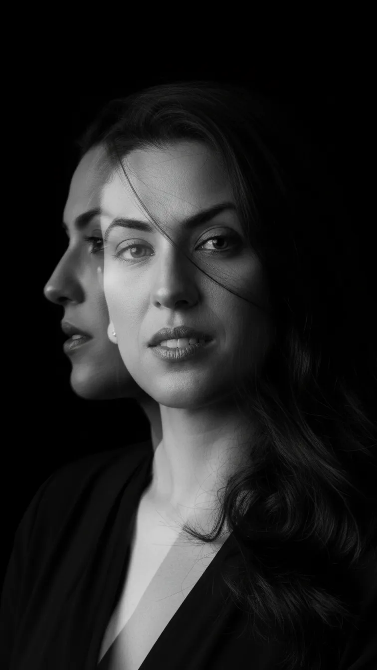 Emotional Double Exposure Black & White Cinematic Portrait Template