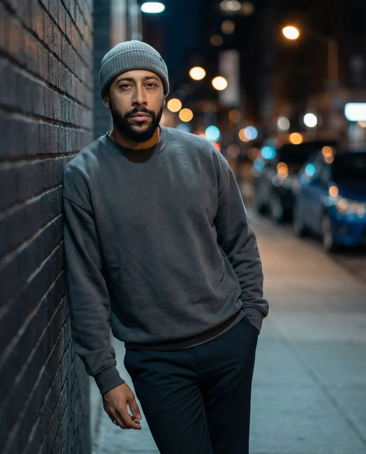 Cinematic Urban Night Portrait, Moody Street-Style Editorial