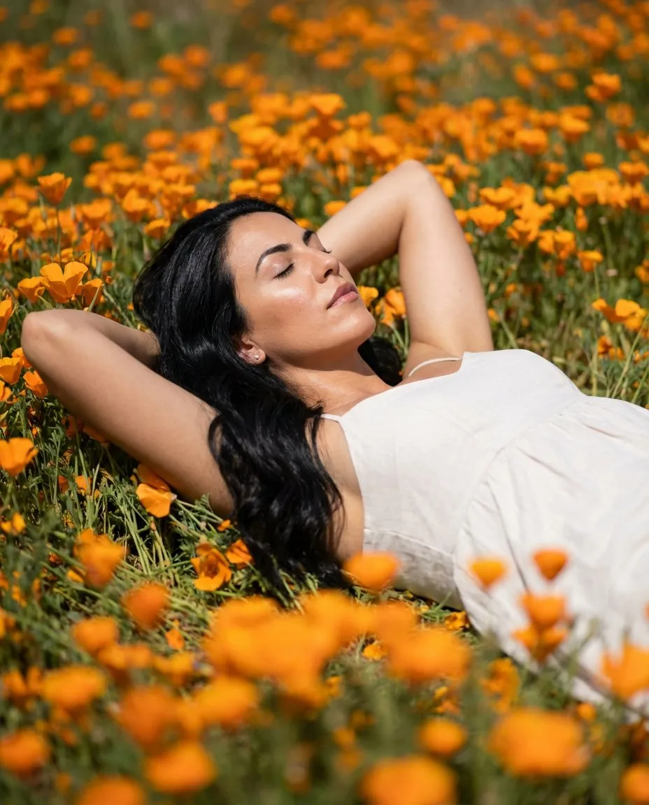 Cinematic Ultra-Realistic Vertical Portrait in Orange Flower Field