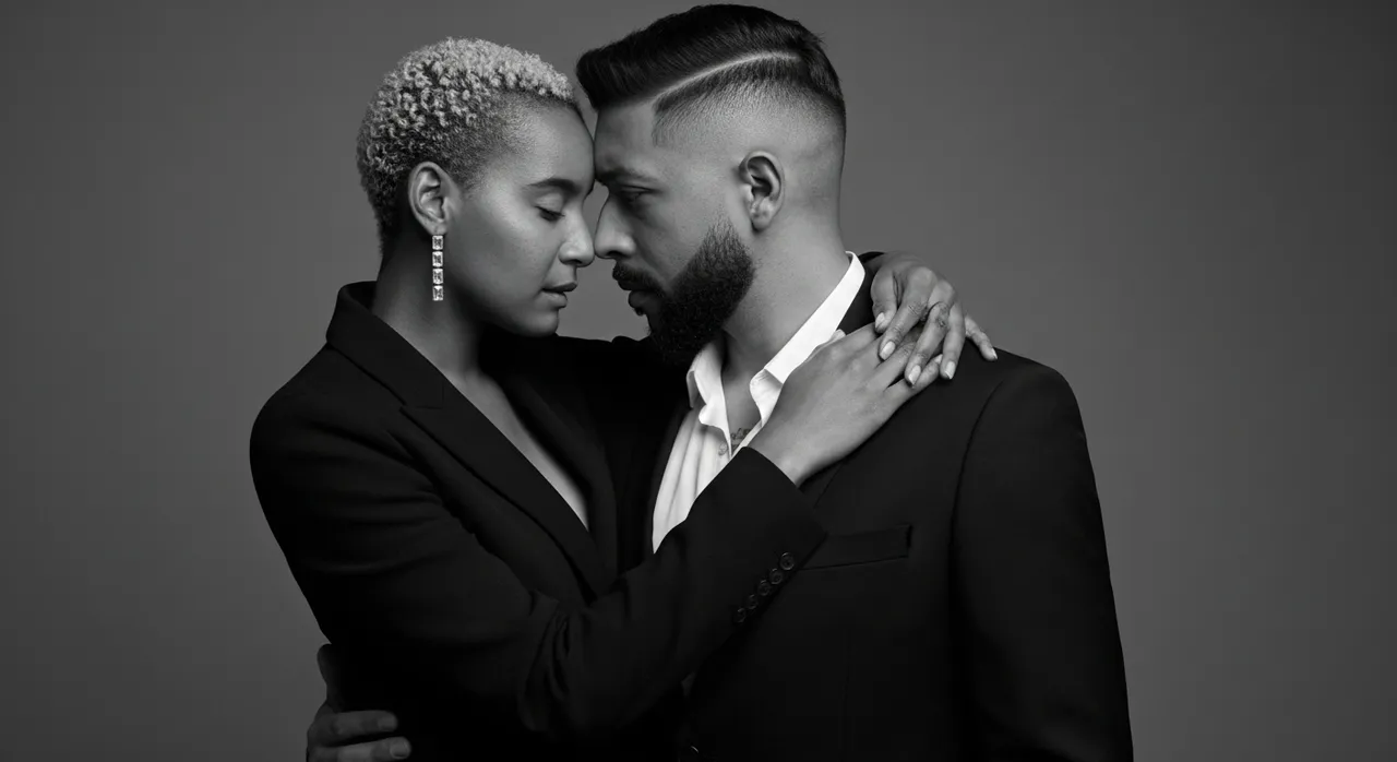 Photorealistic B&W Studio Couple Portrait