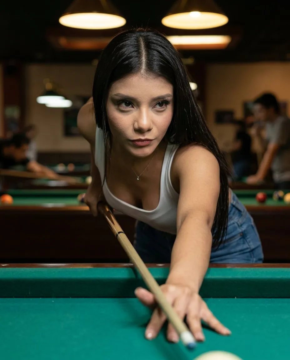 Cinematic Indoor Pool Table Portrait, Ultra-Realistic Editorial