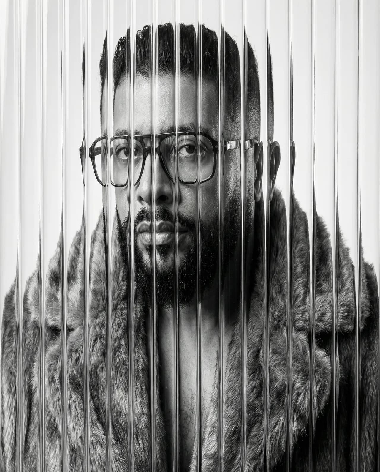 Reeded Glass Optical Distortion Editorial Portrait Template