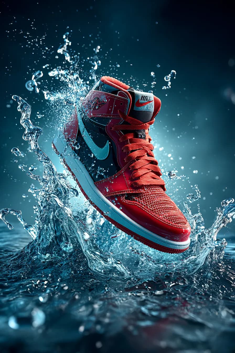 Hyper-Realistic Floating Sneaker Water Splash Commercial Template