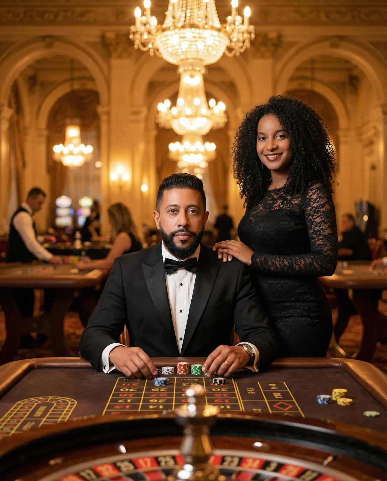 Luxury Casino Roulette Portrait with Cinematic Golden Lighting