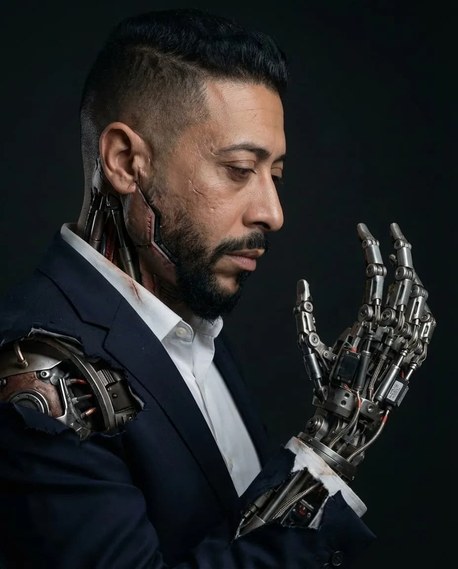 Cinematic Hyperreal Cybernetic Side-Profile Portrait, Photoreal