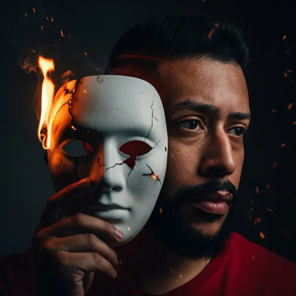 Duality in Flames – Hyperrealistic Symbolic Portrait