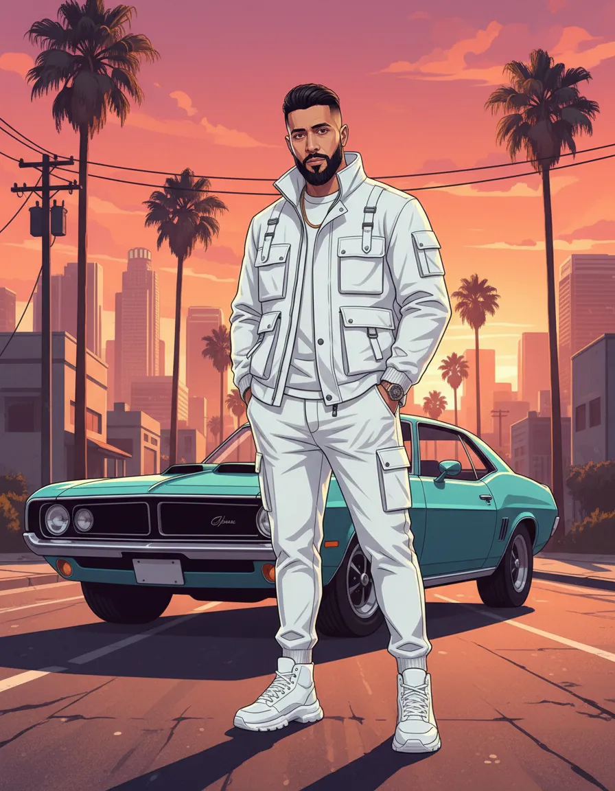 64K Sunset Urban Streetwear Man Illustration Template