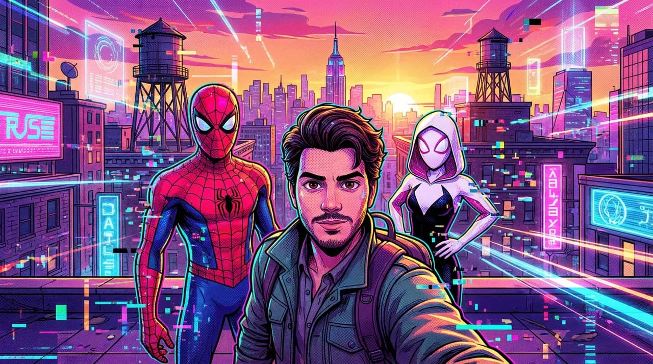 Illustrated Comic Cyberpunk Urban Rooftop Scene Template