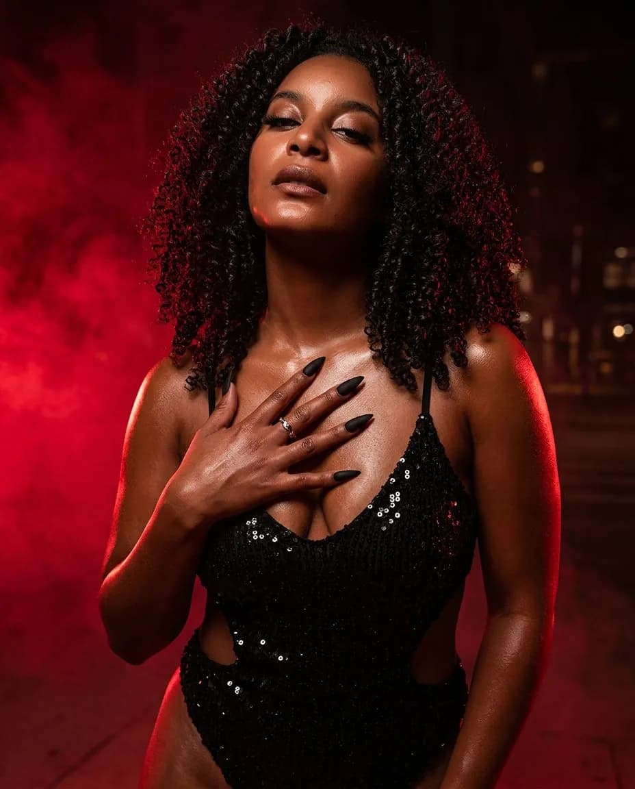 Cinematic High-Fashion Editorial Portrait in Red Chiaroscuro