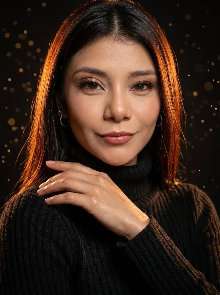 Cinematic 8K Fashion Studio Portrait with Warm Rim Lighting