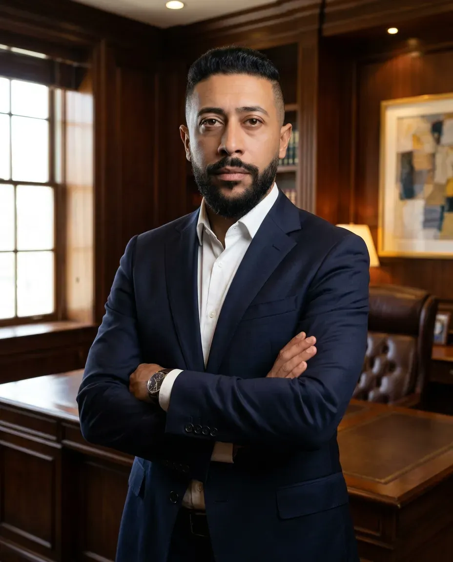 Cinematic Executive Office Portrait with Warm Window Fill Lighting