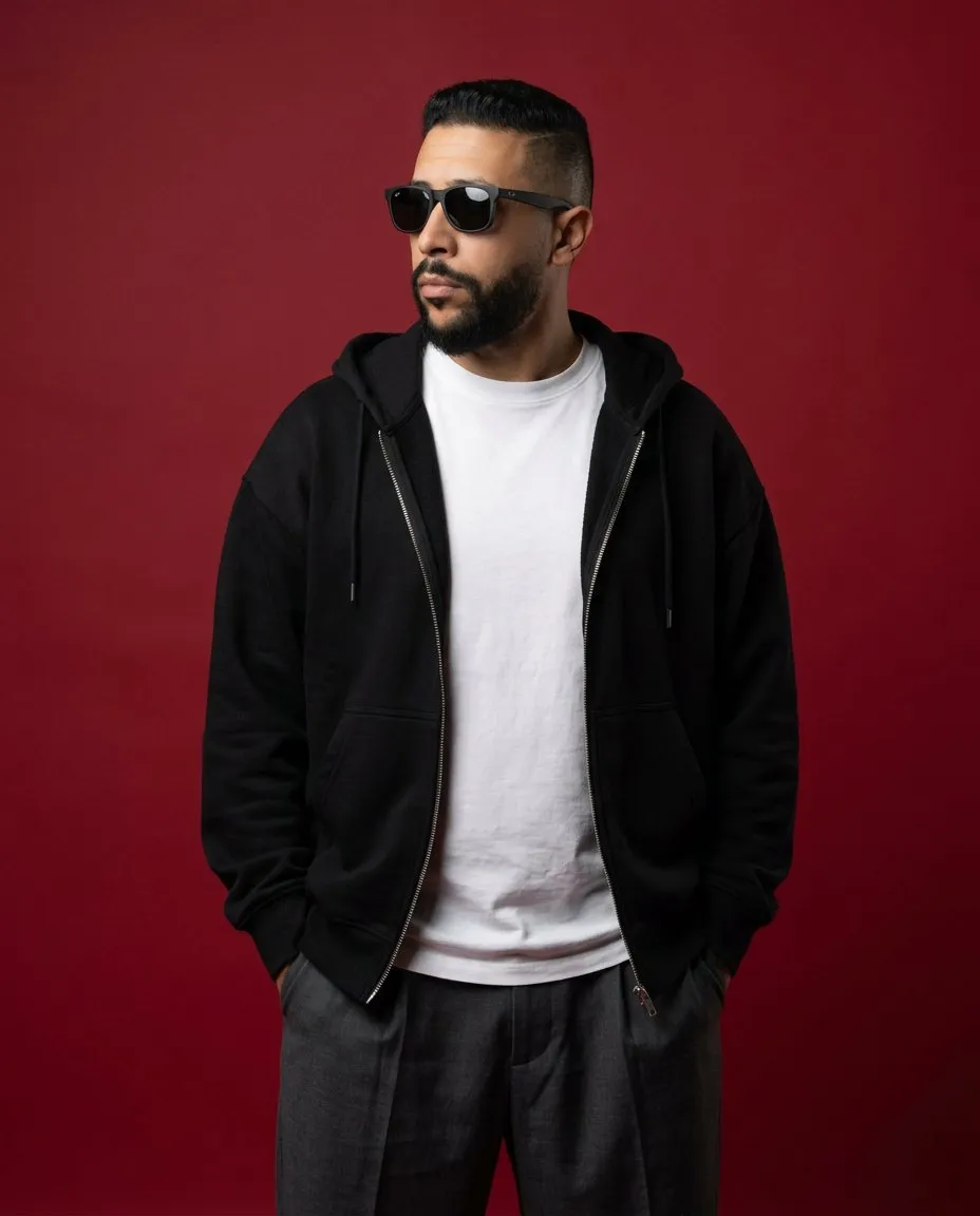 Editorial Studio Portrait on Deep Red Seamless Background