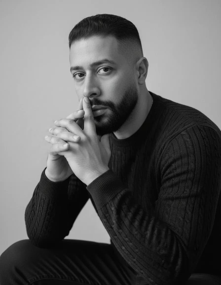 Classic Black and White Contemplative Portrait