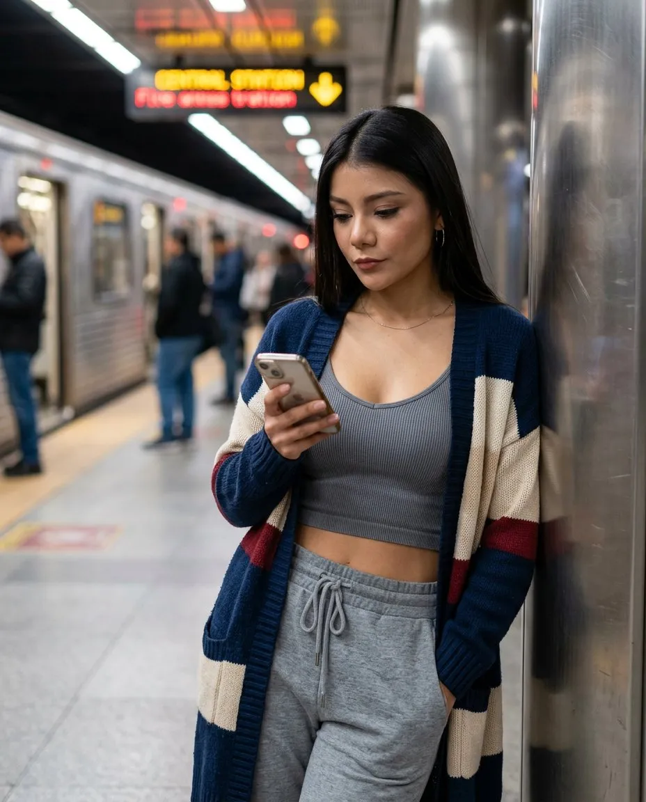 Cinematic Subway Half-Body Portrait with Cold Metro Lighting