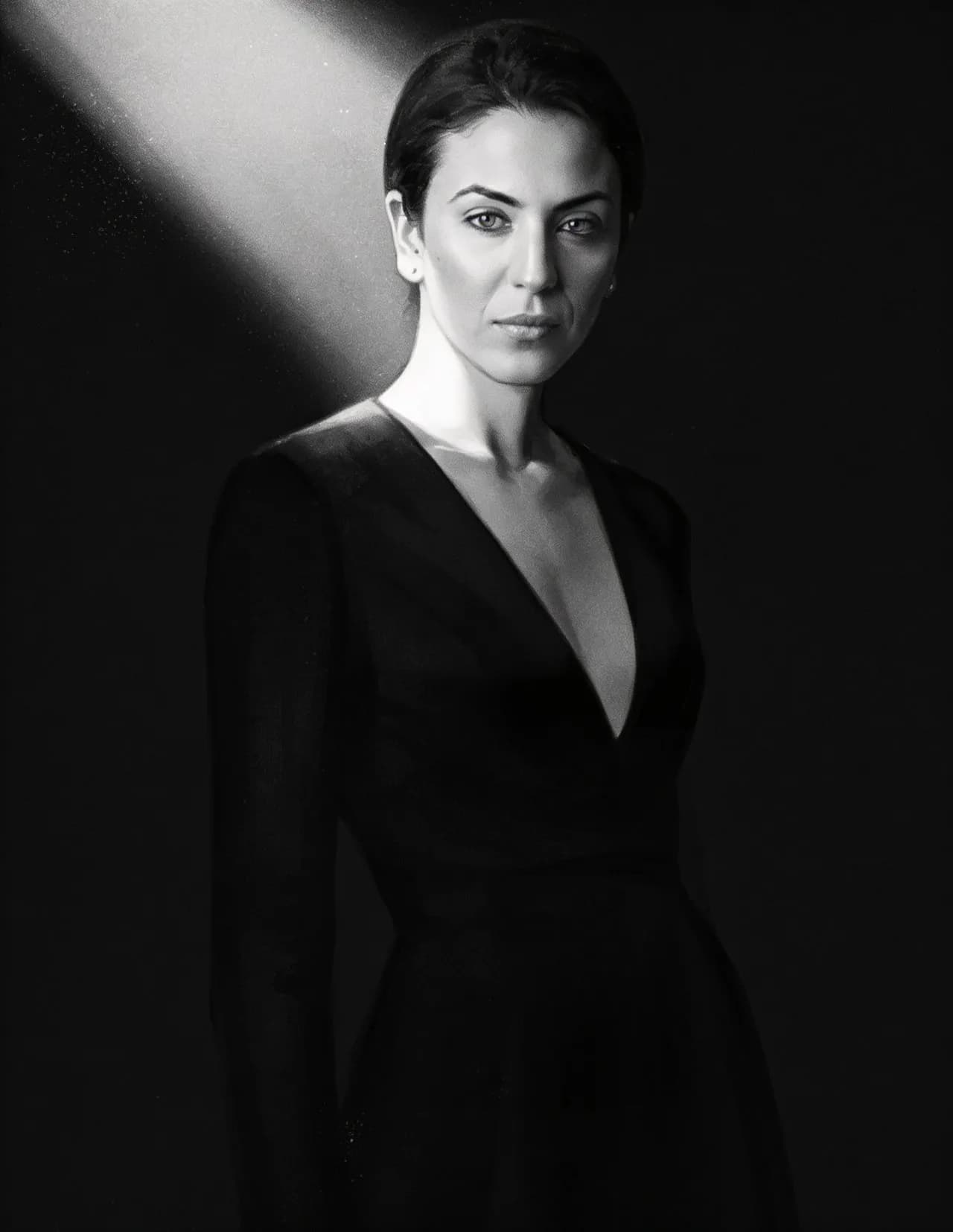 Dark Minimalist Cold-Light Semi-Realistic Fashion Portrait