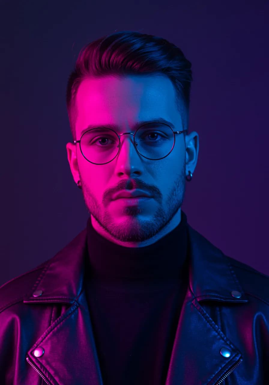 Retrato criativo em neon dual-tone
