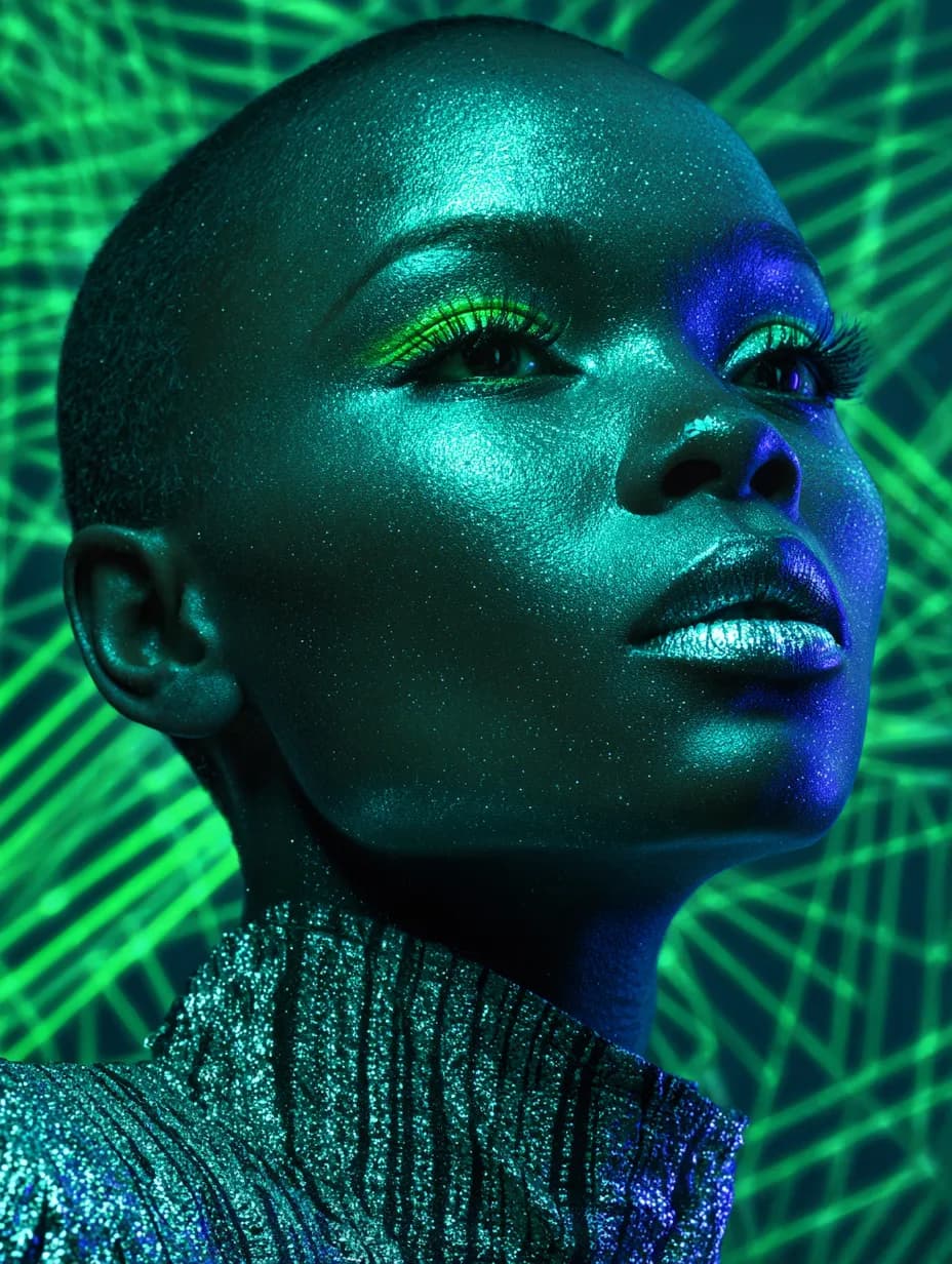 Neon Retro-Futuristic Close-Up Portrait