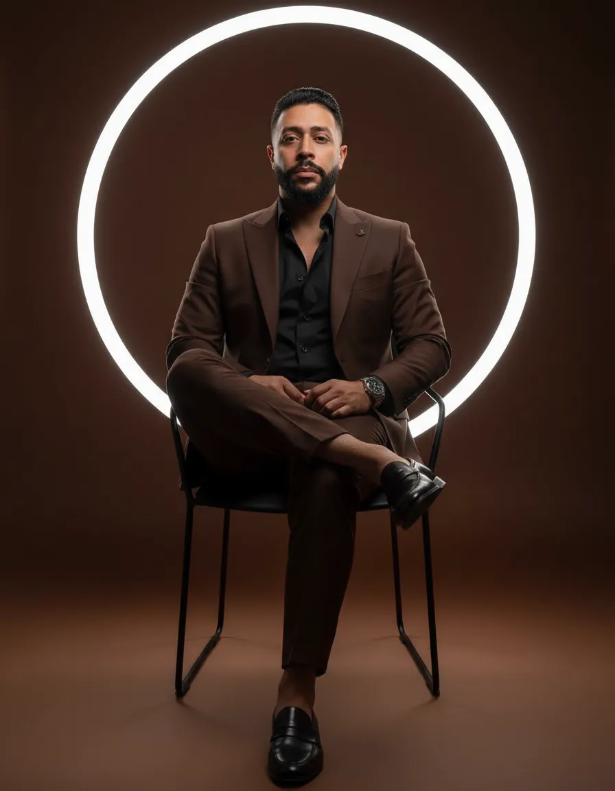 Luxury Editorial Portrait With Halo Light and Minimalist Studio