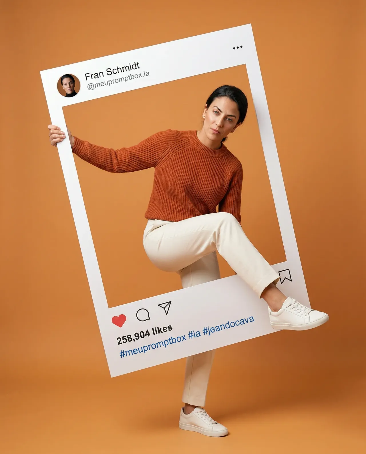 Studio Portrait Breaking Frame — Warm Commercial Social Post