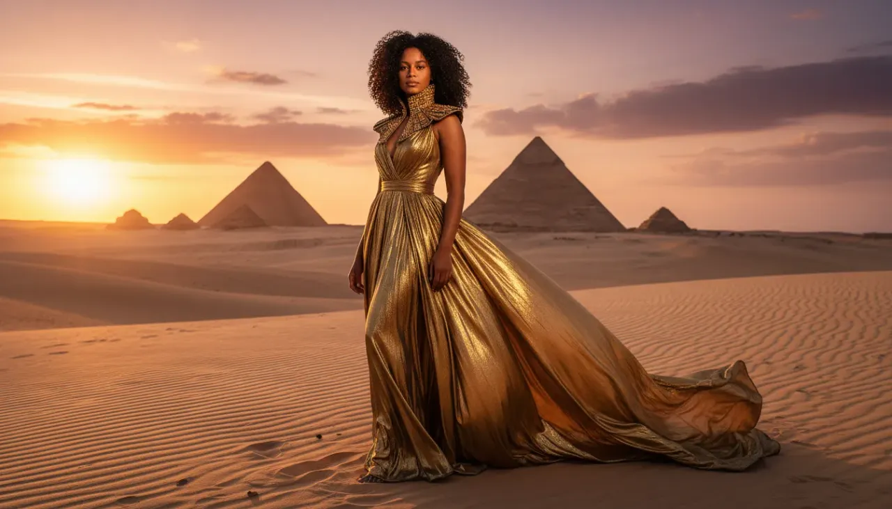 Cinematic Desert Fashion Portrait at Golden Hour