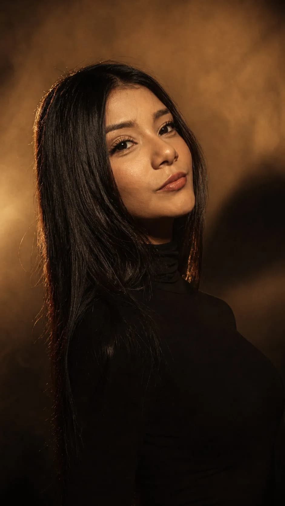 Cinematic Sepia Fashion Editorial Portrait with Dramatic Lighting