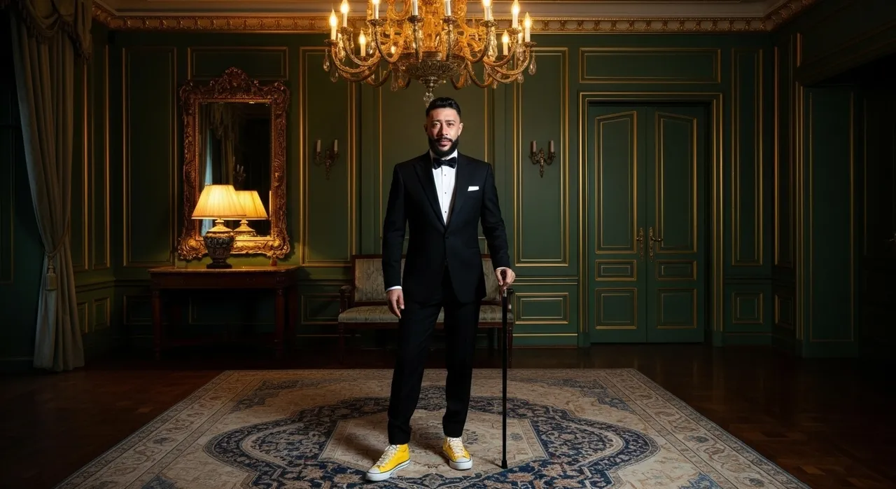 Elegant Man in Tuxedo with Sneakers