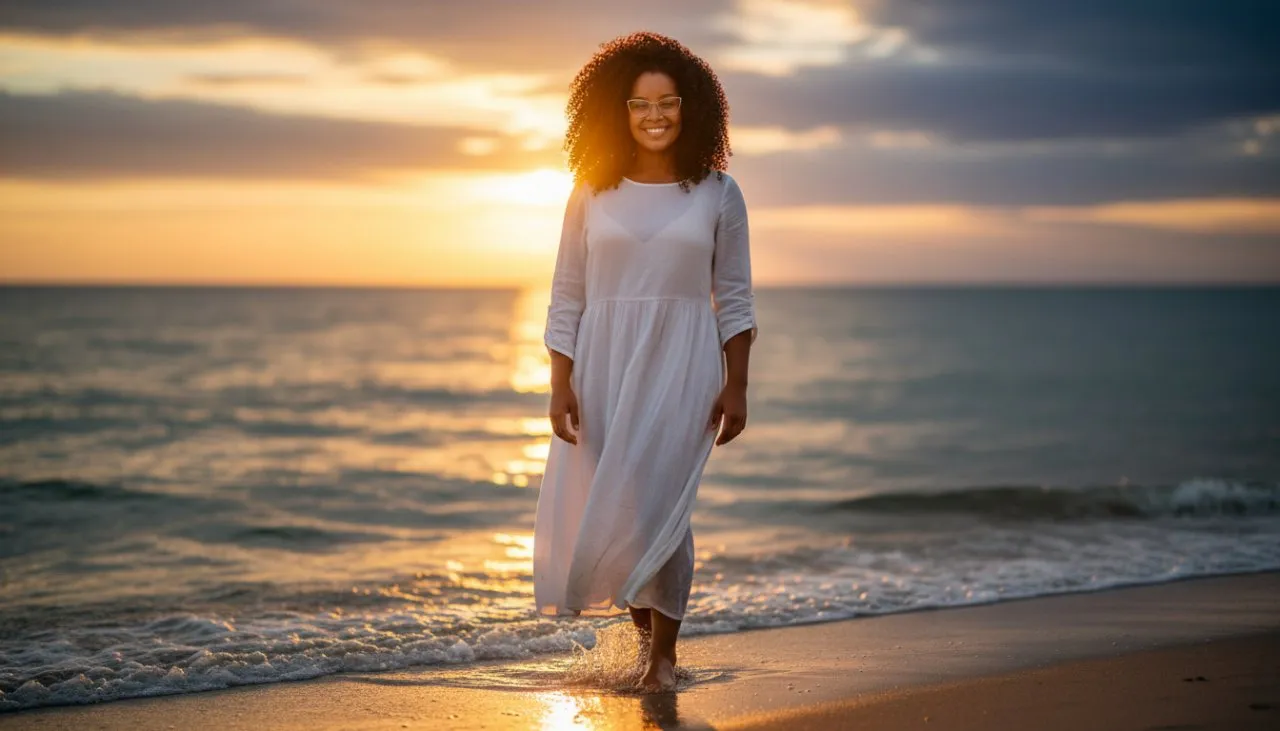 Golden Hour Beach Summer Fashion Editorial Portrait