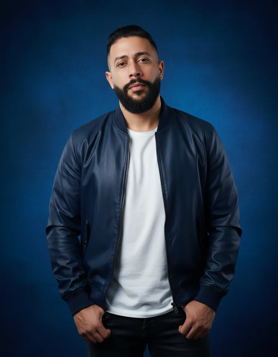 Confident Blue-Toned Fashion Portrait