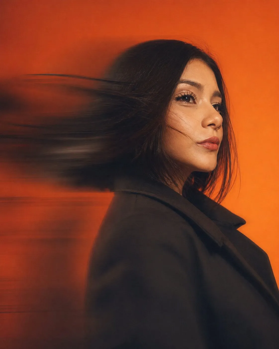 Cinematic Side-Profile Editorial Portrait with Motion Blur