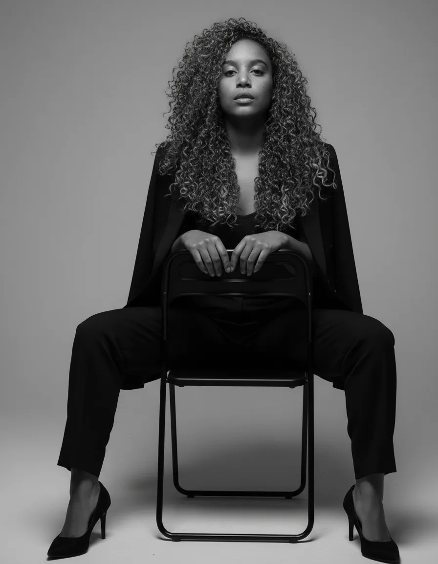 Elegant Power Editorial Portrait – Reversed Chair Pose