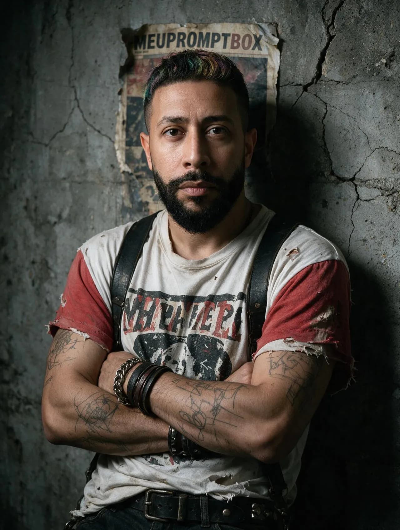 Cinematic Hyperreal Punk Portrait Against Gritty Concrete Wall
