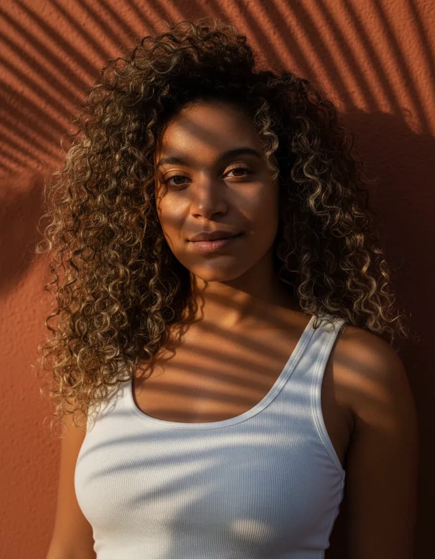 Palm Shadow Sunlit Editorial Close-Up Portrait Template