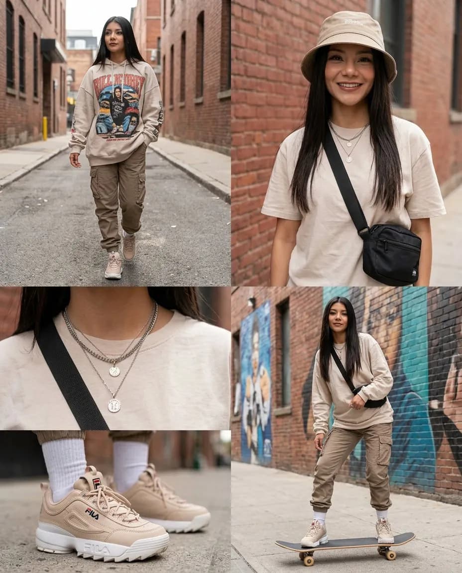 Hypebeast 4-Panel Urban Fashion Collage, Cinematic Street Photography