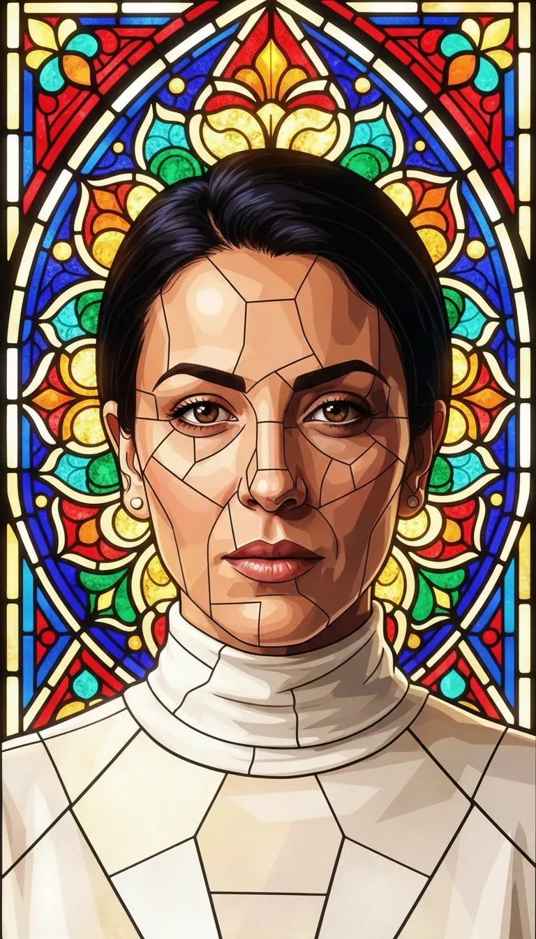Medieval Stained-Glass Portrait, Vibrant Vector Illustration