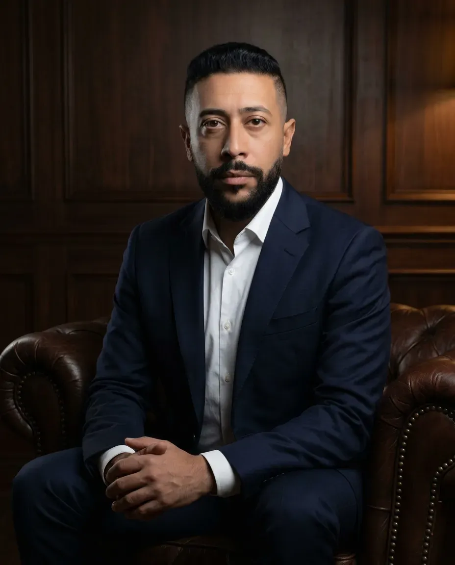 Seated Executive Portrait in Classic Leather Chair, Cinematic