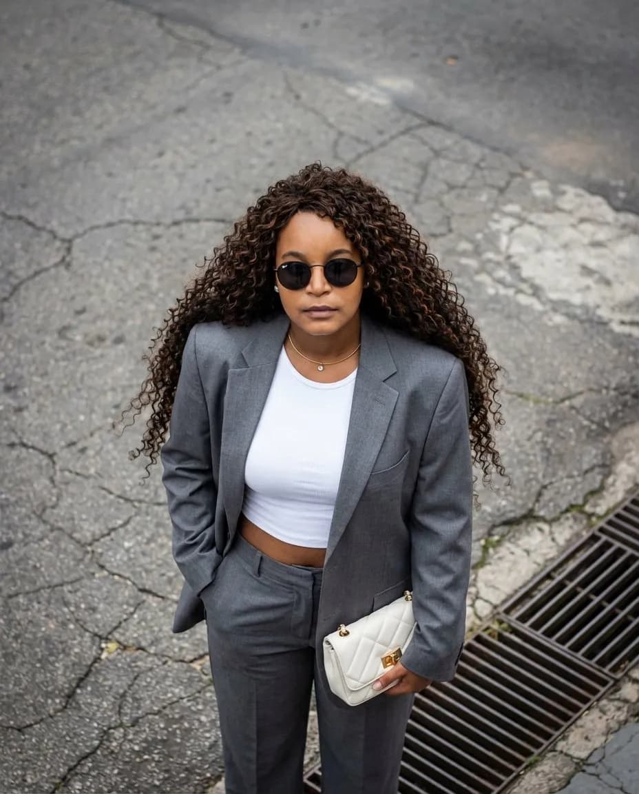 Cinematic Street Fashion Portrait, High-Angle Editorial Aesthetic