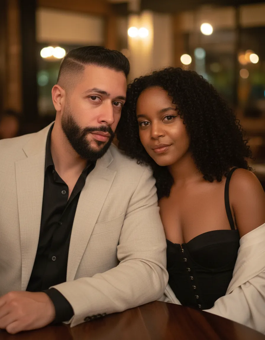 Photorealistic Romantic Couple Restaurant Portrait