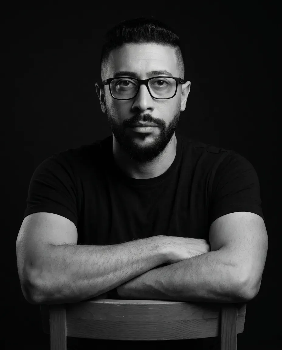 High-Contrast Modern Black Studio Portrait