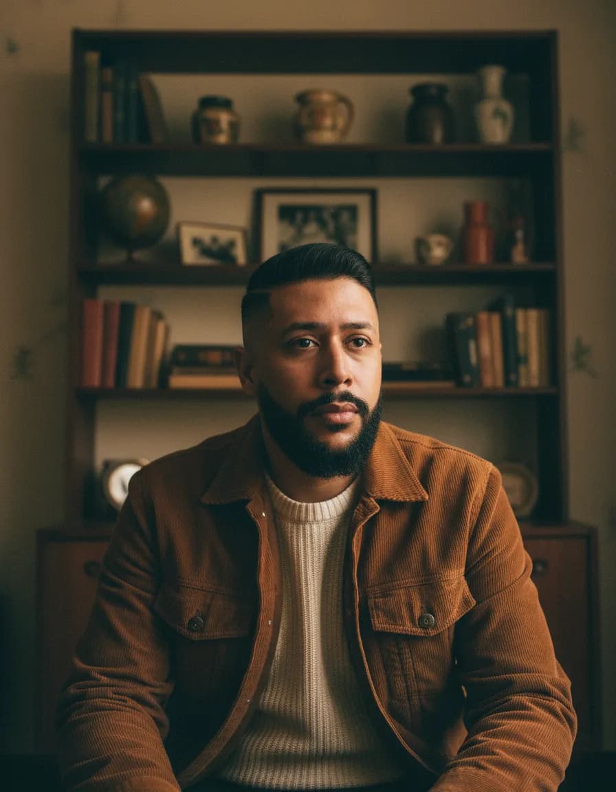 Cinematic Retro Living-Room Artist Portrait