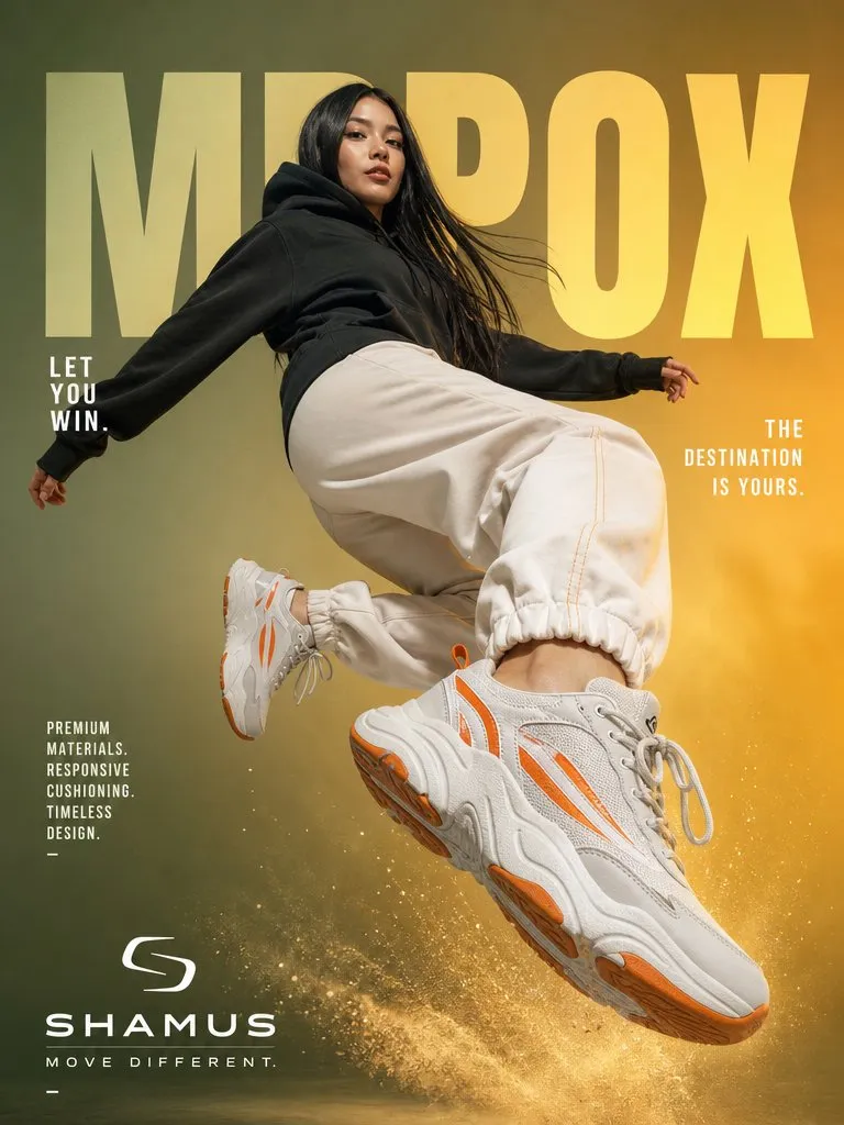 Cinematic High-End Sneaker Advertisement, Dynamic Low-Angle Jump