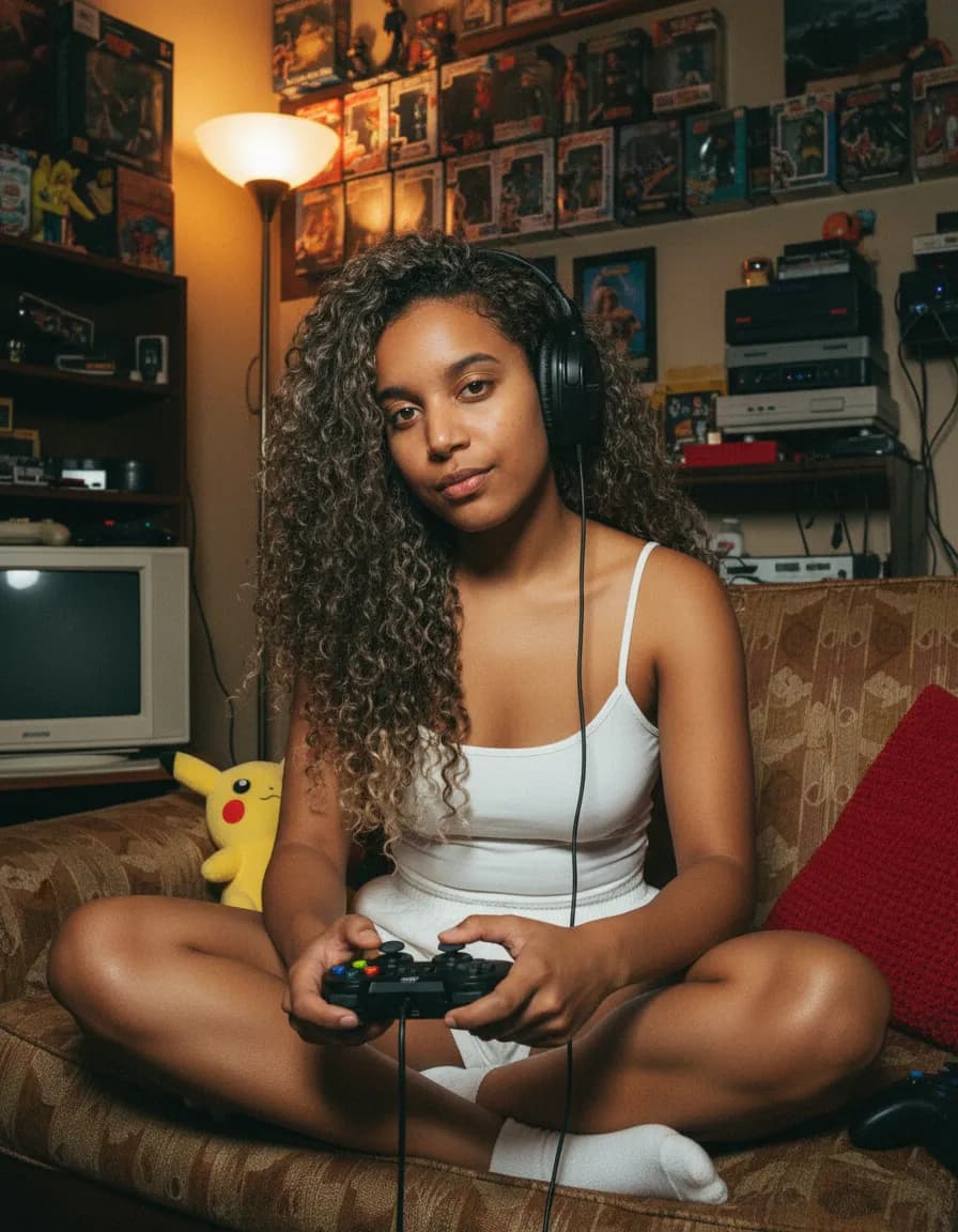 Direct Flash Retro Gamer Girl Portrait