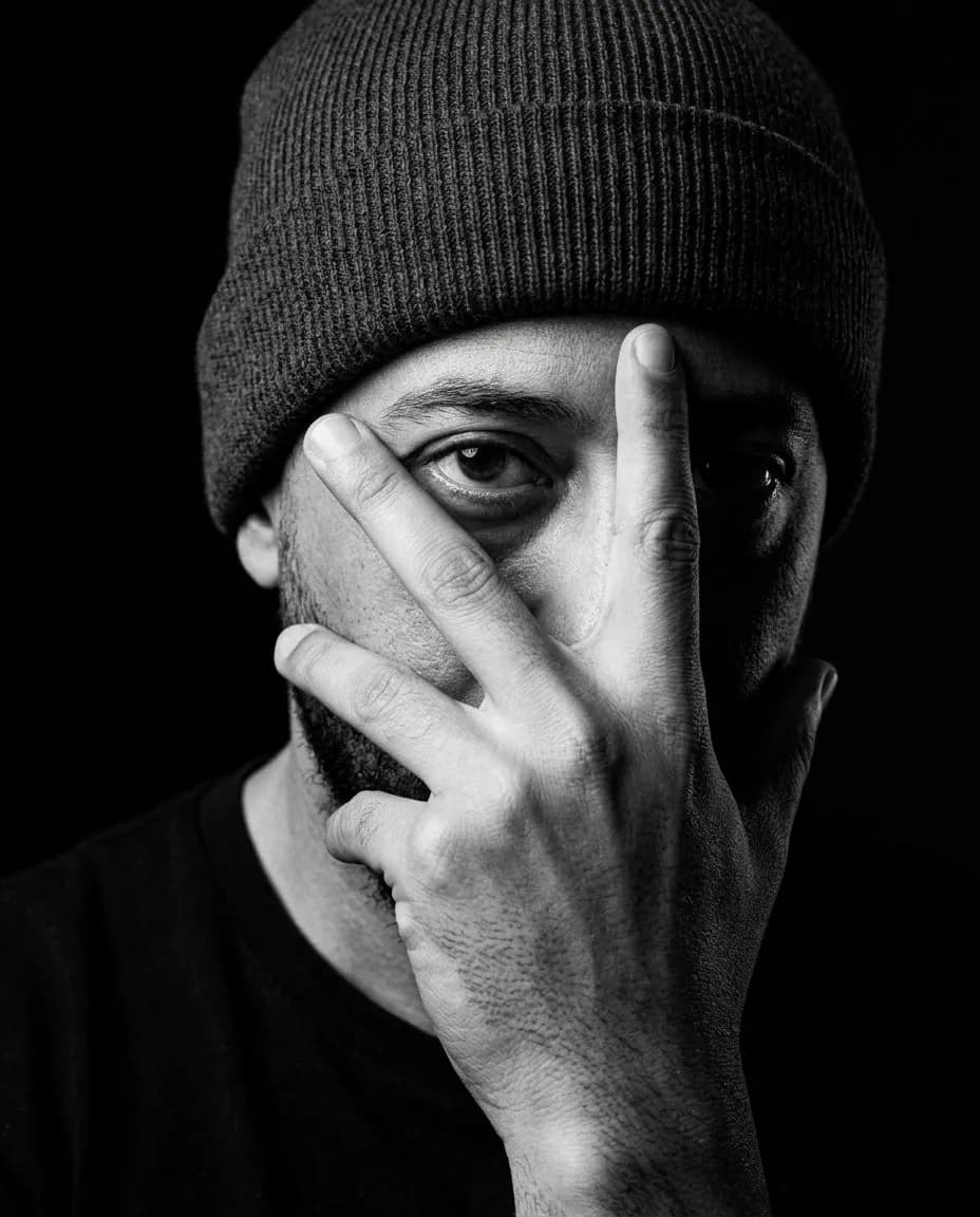 Low-Key Cinematic Close-Up Portrait, Noir Fashion Editorial