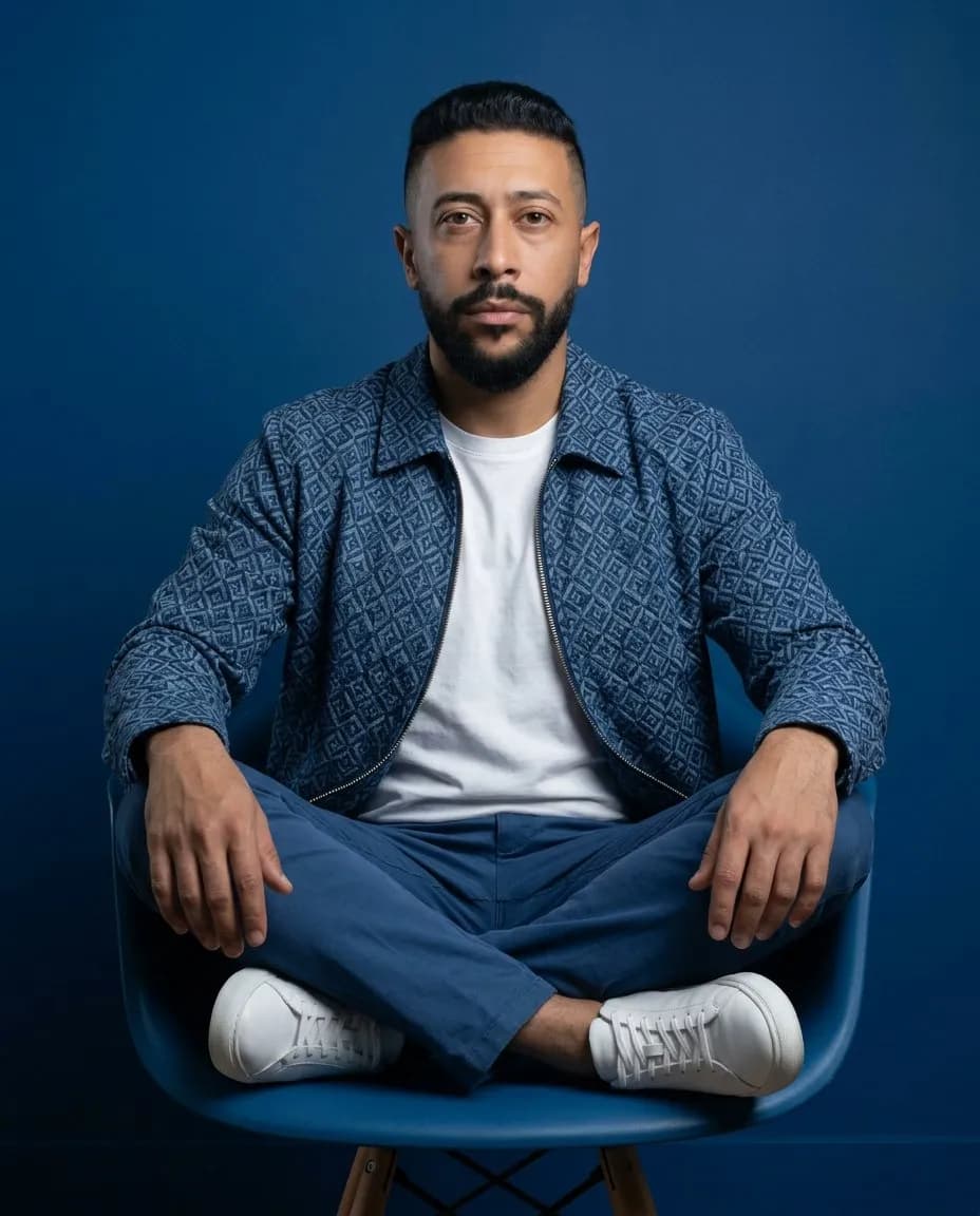 DSLR Editorial Portrait of Young Male, Monochrome Blue Aesthetic