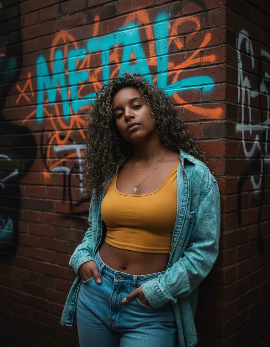 Urban Hyper-Realistic Portrait with Graffiti Backdrop