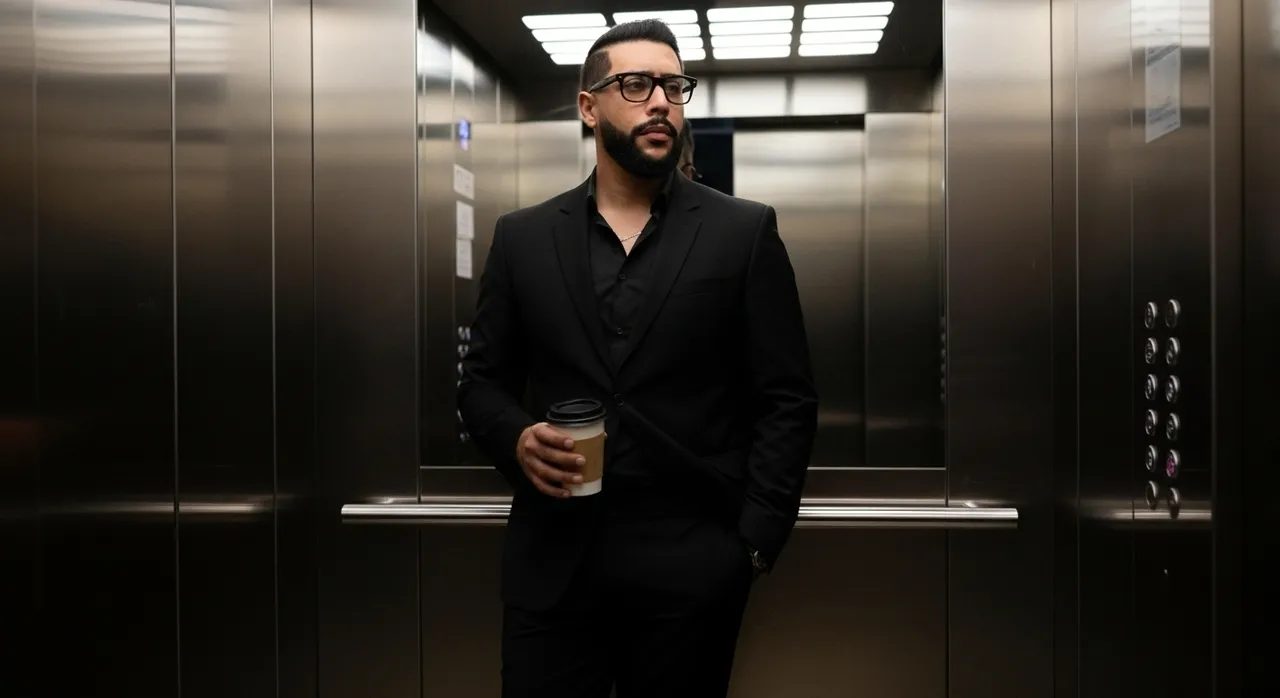 Mysterious Elegance in a Modern Elevator