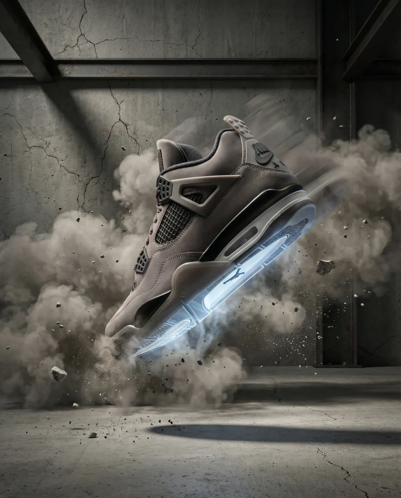 Cinematic Air Jordan Sneaker Bursting Through Smoke