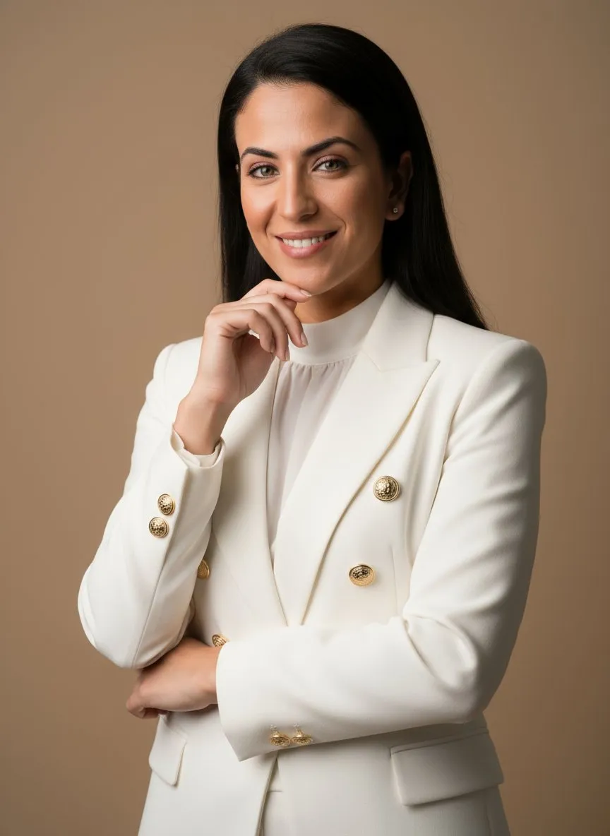 Elegant Corporate Portrait with Soft Studio Lighting and Neutral Background