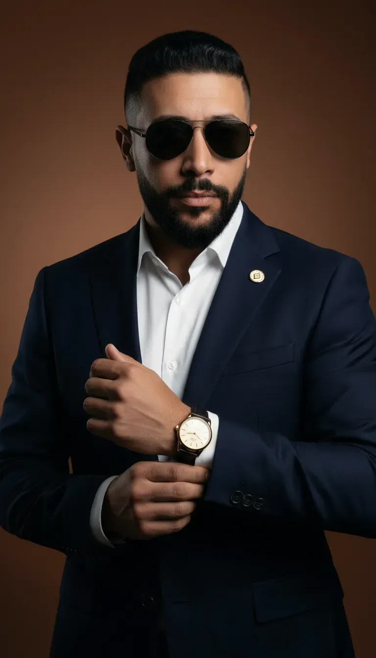 Luxurious Editorial Portrait of Confident Man in Navy Suit