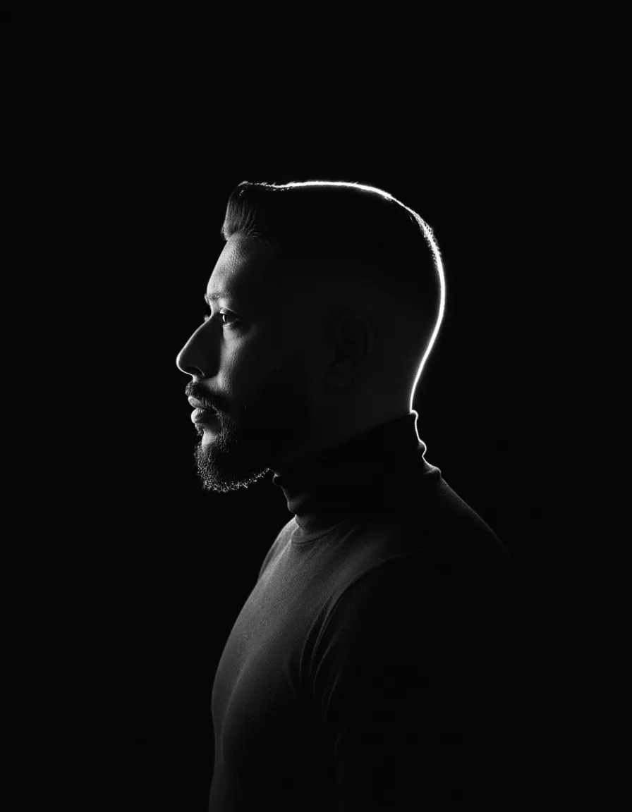 Timeless High-Contrast Rim-Lit Profile Portrait