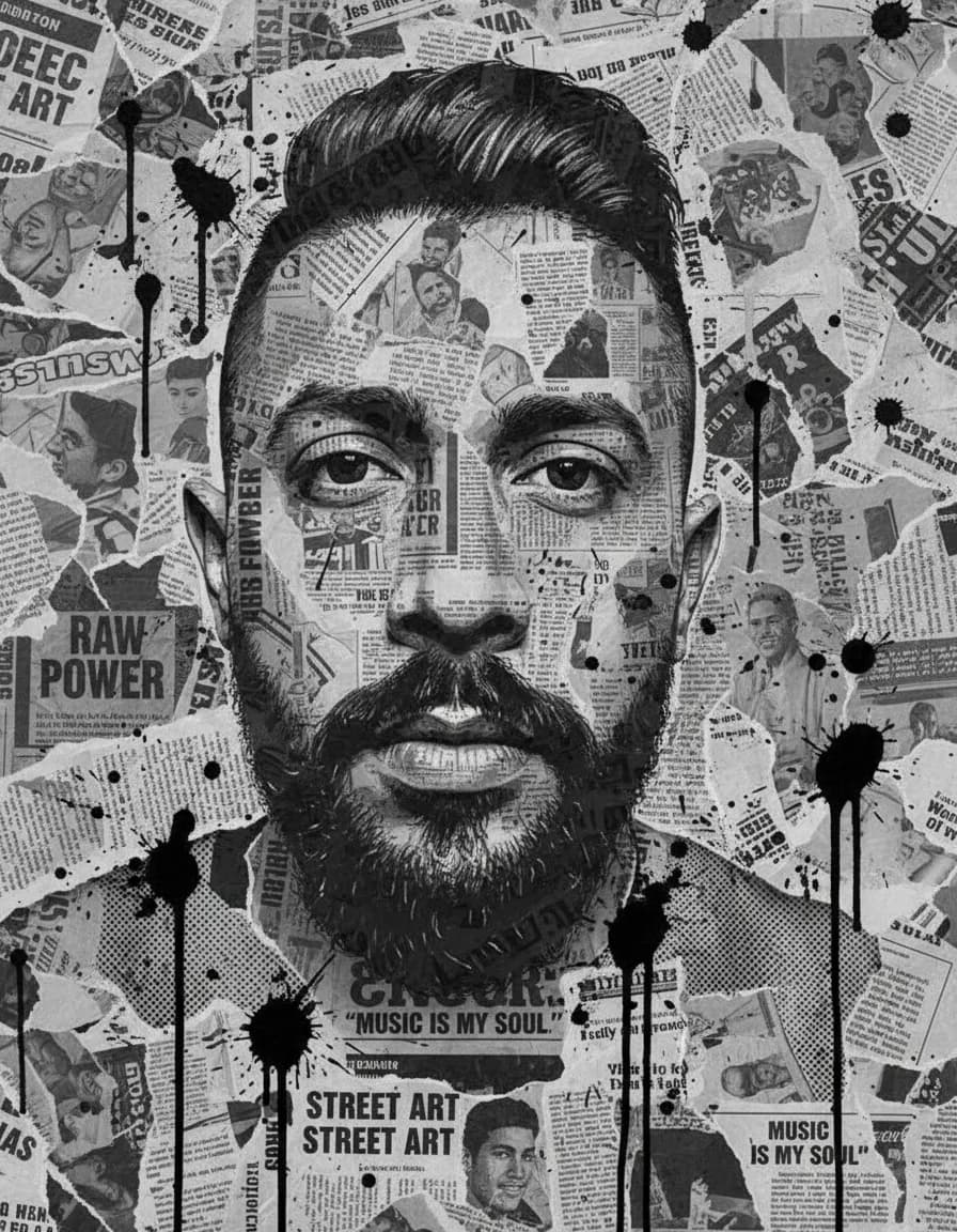 Grungy Newspaper Collage Street Art Portrait Template
